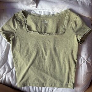 Sage green, square neck lace Hollister, baby tee